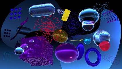 Fototapeta premium 3D shapes made of different materials, levitating, 3D rendering