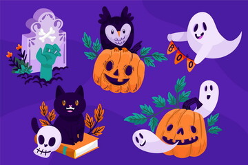 hand drawn halloween elements collection