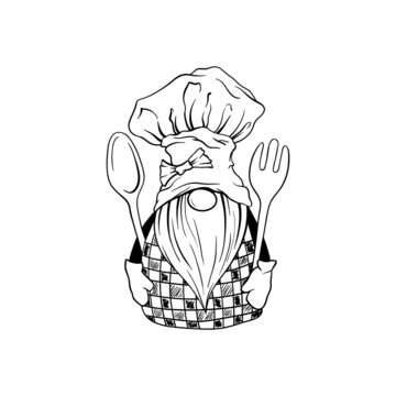 recommend clip art: Gnome cook chef, dwarf chief in kitchen hat toque