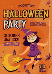 hand drawn flat halloween party vertical poster template