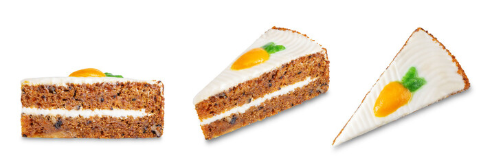 Carrot cake with cream cheese filling on a white isolated background
