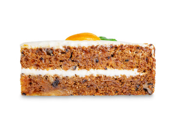 Carrot cake with cream cheese filling on a white isolated background