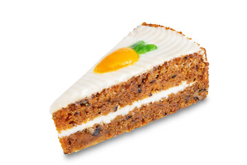 Carrot cake with cream cheese filling on a white isolated background