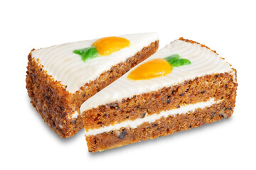 Carrot cake with cream cheese filling on a white isolated background