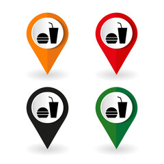 Fast Food vector icon set, flat design buttons on white background for webdesign and mobile phone applications