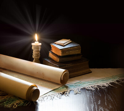 Still life from ancient books with candles