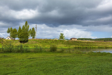 Riviera Natural Park with bright vegetation in the summer city of Mozhaysk. Russia