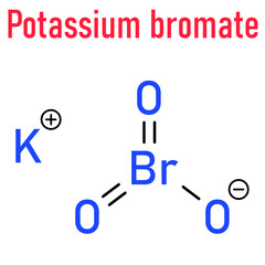 Potassium bromate (KBrO3, E924). Used as additive to flour in the baking of bread. Skeletal formula.