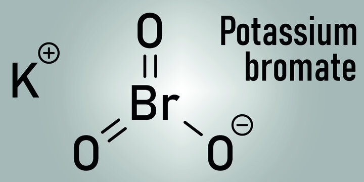 Potassium bromate (KBrO3, E924). Used as additive to flour in the baking of bread. Skeletal formula.