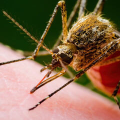 Encephalitis, Yellow Fever, Dengue, Malaria Disease, Mayaro or Zika Virus Infectious Culex Mosquito Parasite Skin Bite Macro