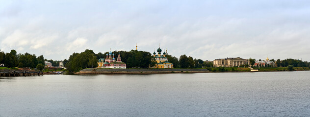 Russia. The town of Uglich. Panorama of the Kremlin from the board of a motor ship on the Volga...