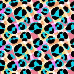 Seamless abstract wild exotic animal print.Leopard, zebra,gepard, tiger striped pattern. Hand drawn trendy repeating watercolor blotted background texture.
