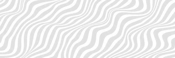 Simple wavy background. Vector illustration of stripes with optical illusion, op art. Long horizontal banner.