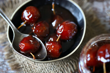 Homemade mini apple jam. Paradise apple jam.