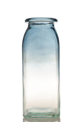 Decorative glass vase for flowers, isolated on a white background, blue color gradient