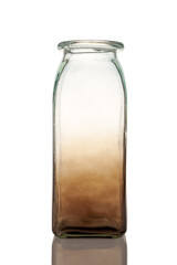 Vase made of glass with thick walls, translucent, isolated on a white background, dark brown gradient
