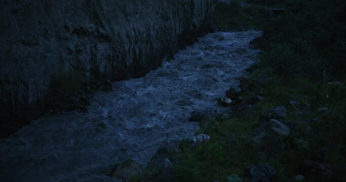 Mountain river, seething with strong stream among the rocks