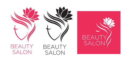 Beautiful woman vector logo template for hair salon, beauty salon, cosmetic procedures, spa center. vector logo template for hair salon