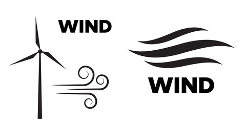 Wind icons nature, wave flowing, cool weather, climate and motion