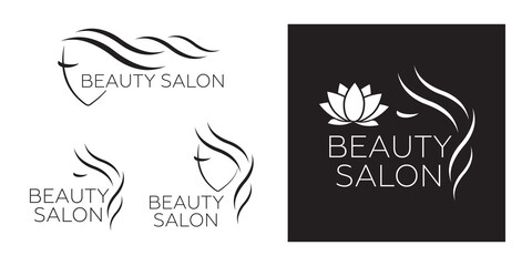 Fototapeta na wymiar Beautiful woman vector logo template for hair salon, beauty salon, cosmetic procedures, spa center. vector logo template for hair salon