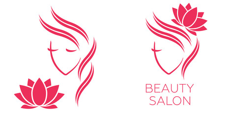 Beautiful woman vector logo template for hair salon, beauty salon, cosmetic procedures, spa center. vector logo template for hair salon