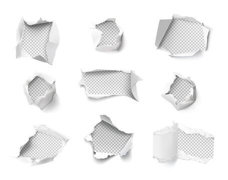 Realistic holes in paper isolated on white background. Vector illustration element ready for your design.	