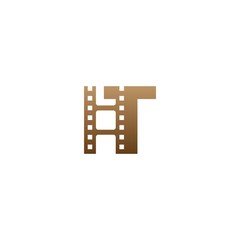Letter T with film strip icon logo design template