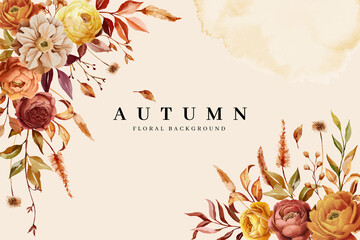 hand drawn autumn floral border background