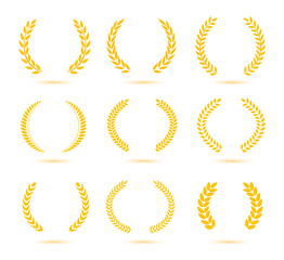 Set of gold laurel wreaths isolated on white background. Vector illustration ready and simple to use for your design.	