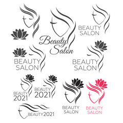 Fototapeta na wymiar Beautiful woman vector logo template for hair salon, beauty salon, cosmetic procedures, spa center. vector logo template for hair salon
