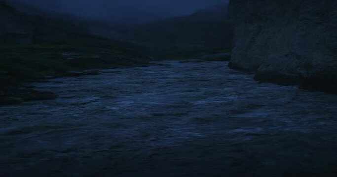 Mountain river, seething with strong stream among the rocks
