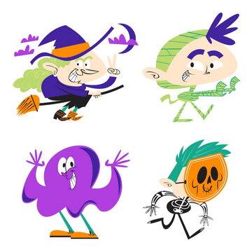 retro cartoon halloween stickers vector design illustration