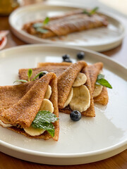 Pancakes with caramel and banana