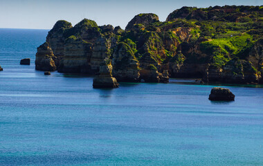 Cliffs and Atlantic ocean in Lagos, Portugal