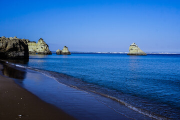 Cliffs and Atlantic ocean in Lagos, Portugal