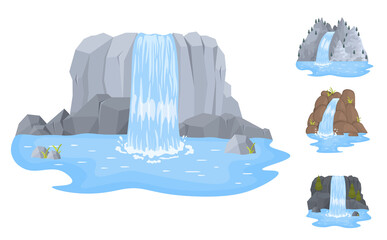 Set waterfall, landscapes with mountains and trees © Little Monster 2070