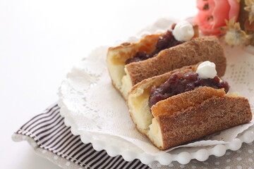 Japanese style red bean paste doughnut sandwiches