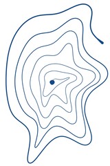abstract blue line distorted spiral, isolated shape hand drawn digital illustration on minimalist white background