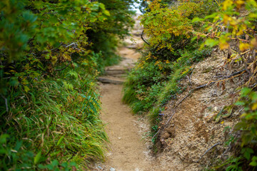 長野県安曇野市にある燕岳を登山する風景 A view of climbing Mt. Tsubame in Azumino City, Nagano Prefecture. 