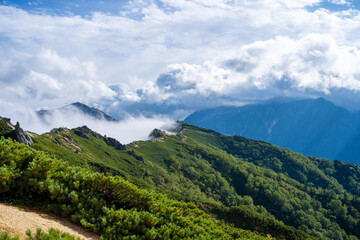 長野県安曇野市にある燕岳を登山する風景 A view of climbing Mt. Tsubame in Azumino City, Nagano Prefecture. 