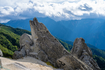 Fototapeta na wymiar 長野県安曇野市にある燕岳を登山する風景 A view of climbing Mt. Tsubame in Azumino City, Nagano Prefecture. 