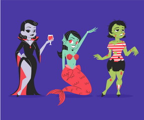 hand drawn halloween characters collection