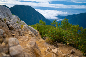 長野県安曇野市にある燕岳を登山する風景 A view of climbing Mt. Tsubame in Azumino City, Nagano Prefecture. 