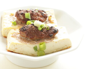 Chinese food, Pan fried minced meat and tofu 