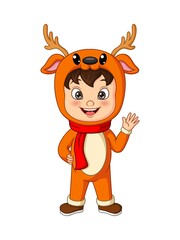 Cartoon little boy wearing deer costume