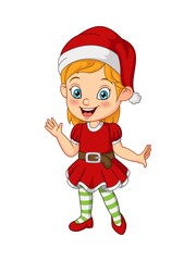 Cartoon little girl wearing christmas santa costume