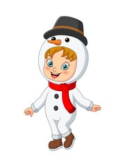 Cartoon little girl wearing snowman costume
