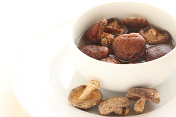 Shiitake mushroom soaked in water for cooking ingredient