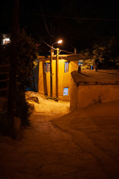 View Of An Alley At Night In Masuleh Village , Also Romanized As Masoleh And Masouleh Is A Village In The Sardar E Jangal District, In Fuman County, Gilan Province, Iran.