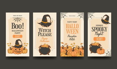 hand drawn halloween instagram stories collection vector design illustration